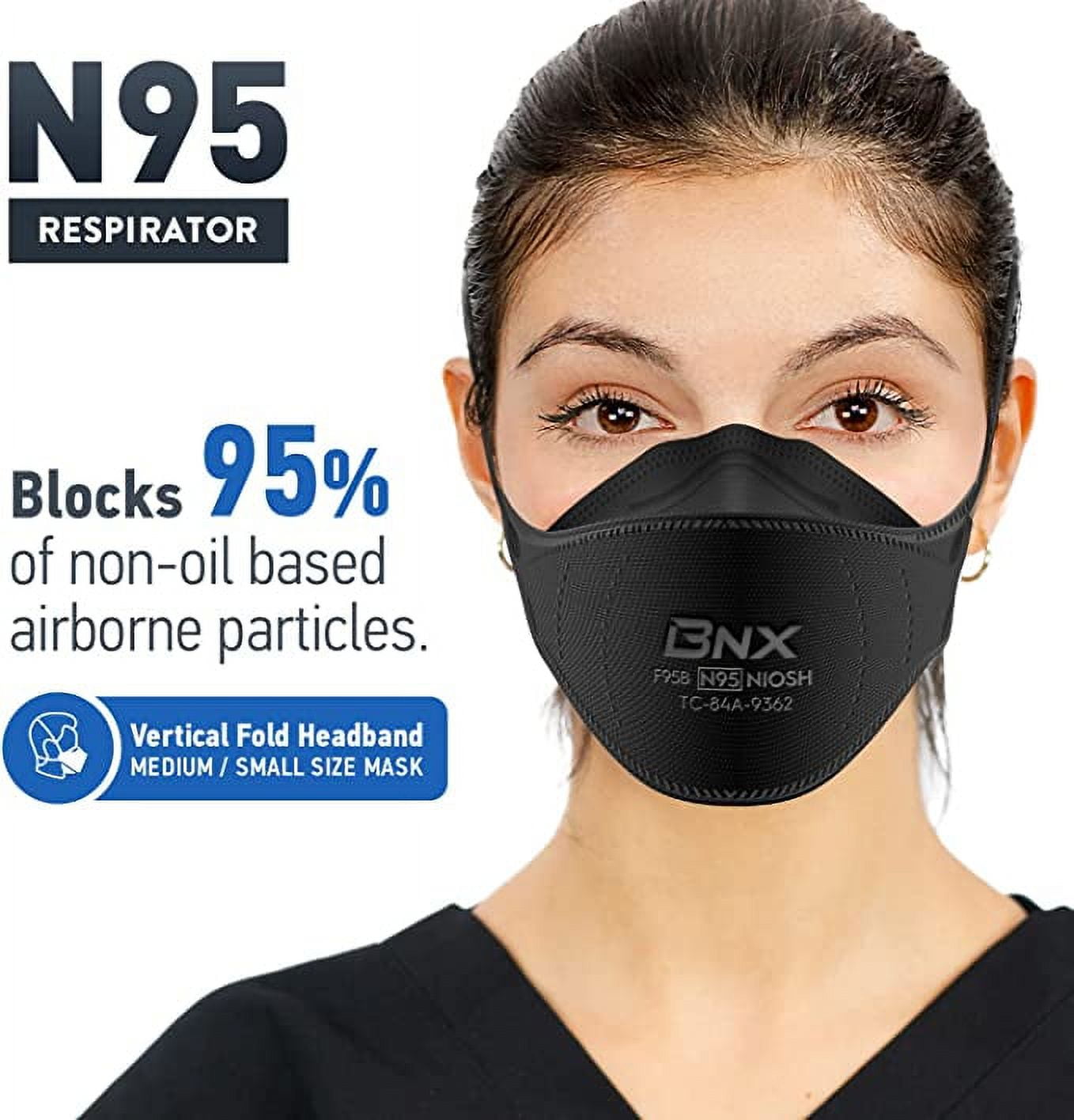 BNX N95 Black Respirator Face Mask, Tri-Fold Cup/Fish Style, 20-Pack, Model F95B