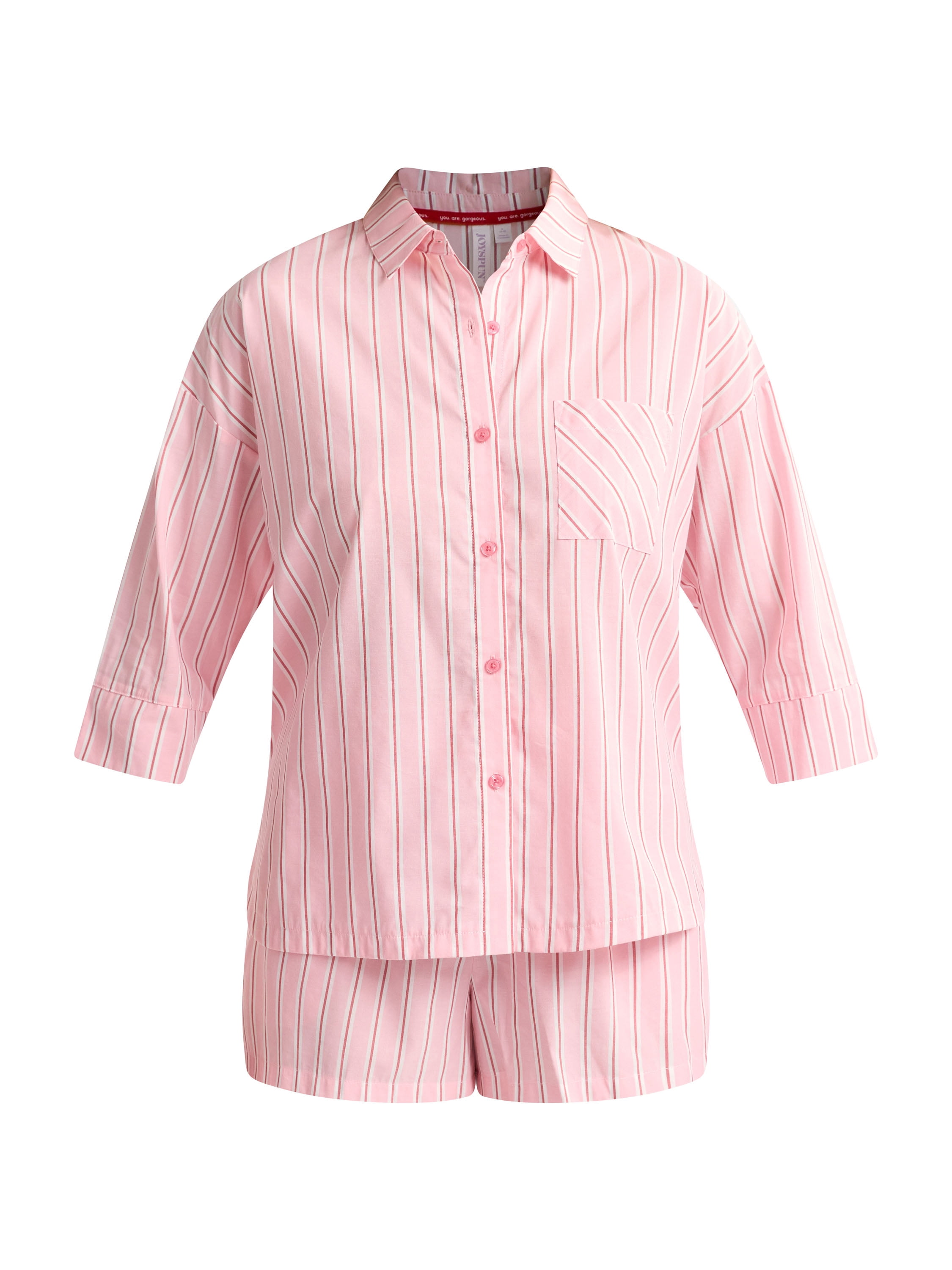 Joyspun Women’s Woven ¾ Sleeve Notch Collar Top and Boxer Shorts Pajama Set, Sizes XS-3X