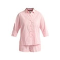 thumbnail image 3 of Joyspun Women’s Woven ¾ Sleeve Notch Collar Top and Boxer Shorts Pajama Set, Sizes XS-3X, 3 of 5