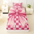 thumbnail image 3 of Erosebridal Girls Pink Bowknot Twin Sheet Sets,Kids Geometric Grid Printed Bedding 3 Pieces, 3 of 6