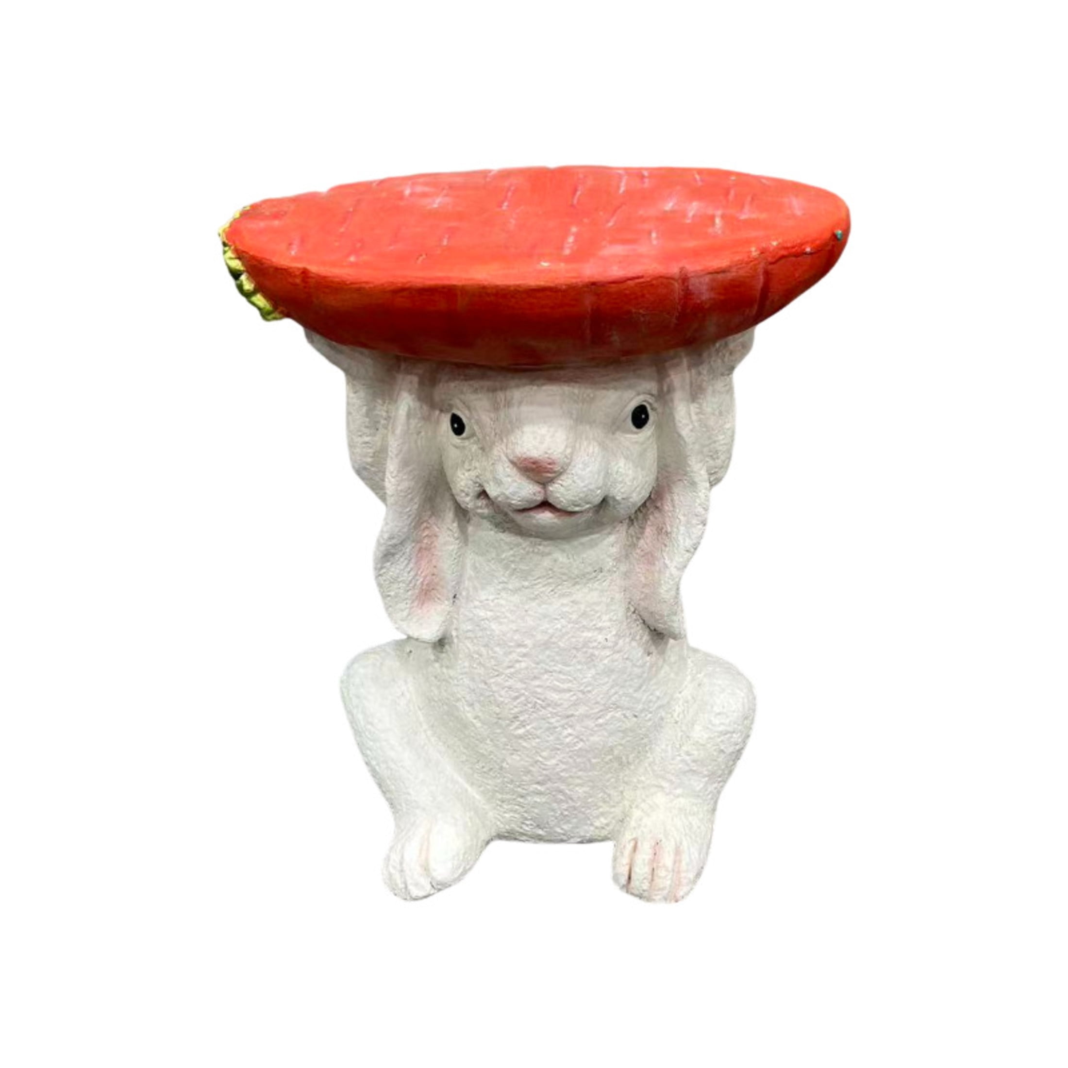 Noble House Bunny Strawberry Stool, Cute Animal Side Table Decor, Outdoor Creative Figurine Seat for Patio, Garden, White