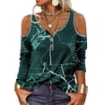 thumbnail image 1 of DYMADE Women Plus Size Long Sleeve Printed Off Shoulder T-shirt Top, 1 of 4