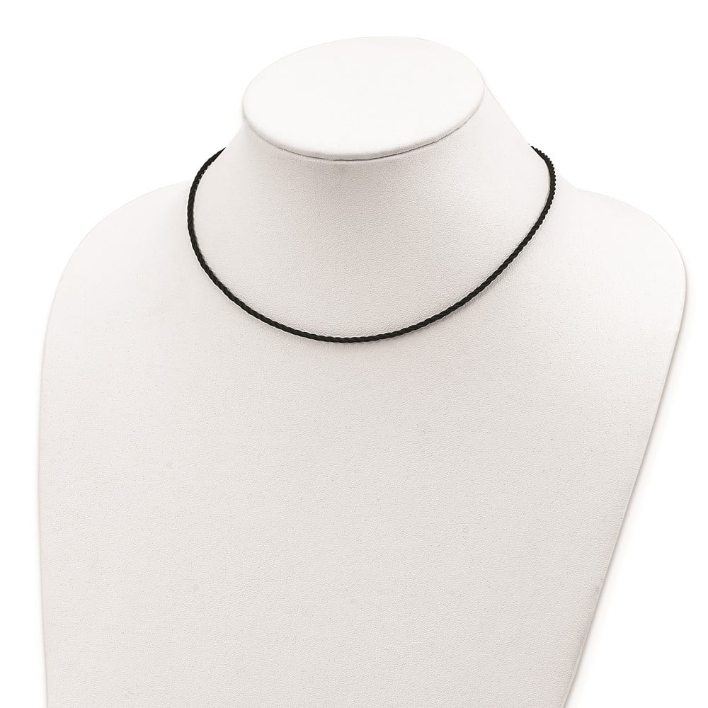 925 Sterling Silver Cord & Leather Chain Necklace 16 inch 2 mm Black Twisted Rubber