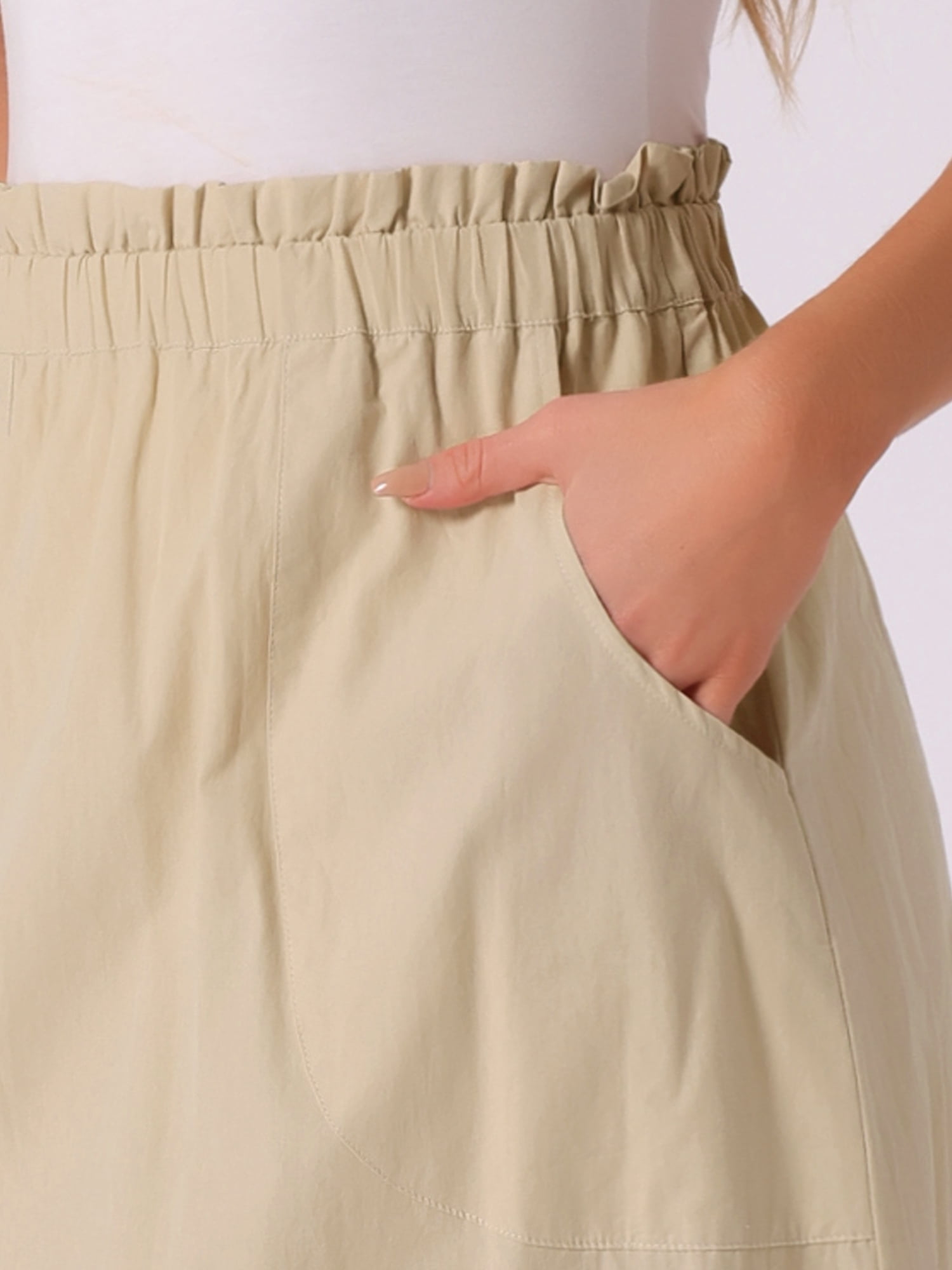 DARING DIVA Women's Cotton A-Line Midi Skirt with Pockets M Khaki