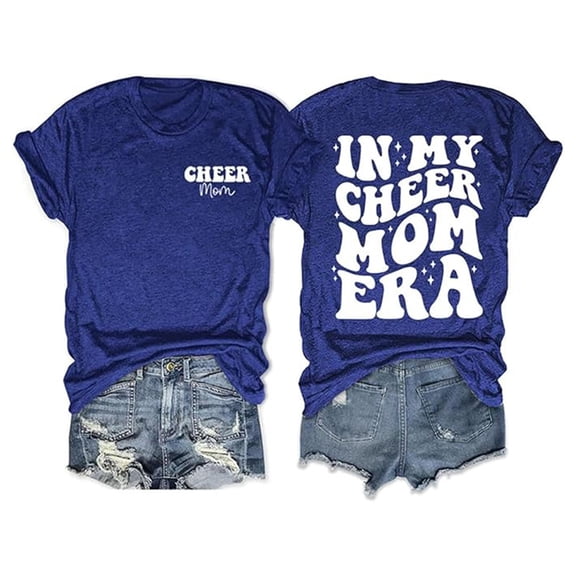 XIAONU Womens Cheer Mom Letter Print T-Shirt Short Sleeve Crew Neck Pullover Tee Soft Nostalgic Casual T-Shirts
