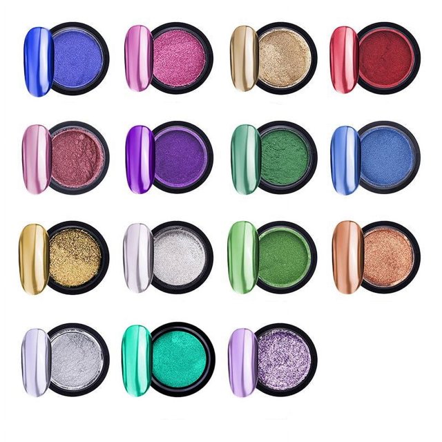 15 latas de polvo de uñas cromado, efecto espejo metálico, pigmento holográfico de aurora camaleón, 1 g/lata, esmalte de uñas en gel, polvo de inmersión de sirena y unicornio