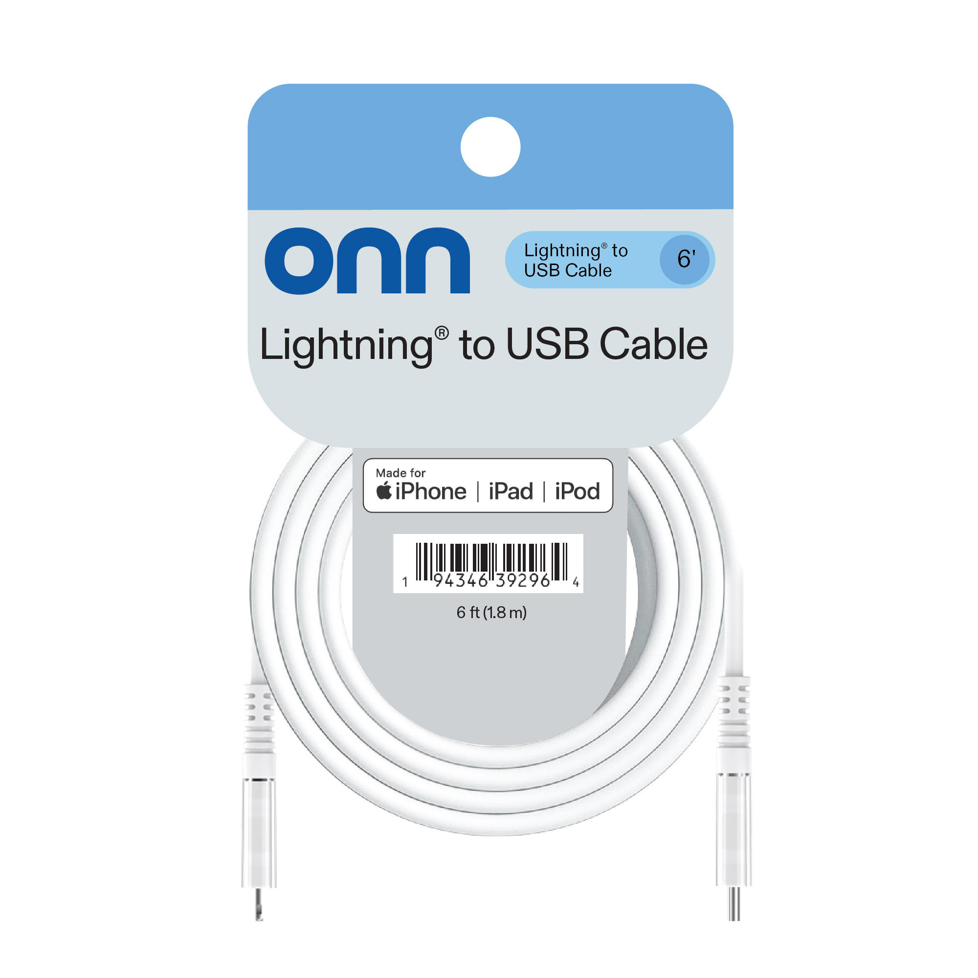 Cable de carga onn de 6 pies Lightning a USB, certificado MFI, blanco - Compatible con iPhone 14/13/12/11/X/XR/XS/8/7/6/5, iPad, AirPods y más 6