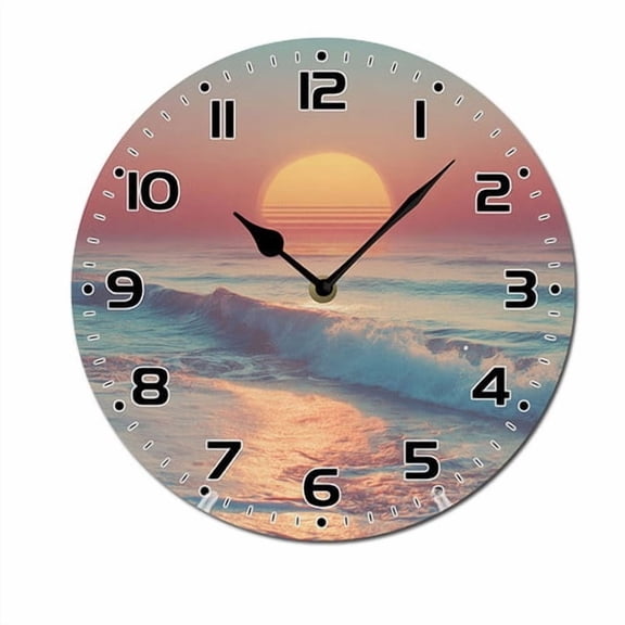 ZXCXRQFa Sunrise Over The Ocean Wall Clock Non Ticking Silent Kitchen Clock Round Battery Operated Clocks 10 inch for Living Room Bedroom Decor