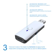 Wireless USB Adapter for PS5/PS4/PS3/Switch/PC Controller, USB BT-Compatible PC Adapter, Receiver, Game Console Wired Converter-White