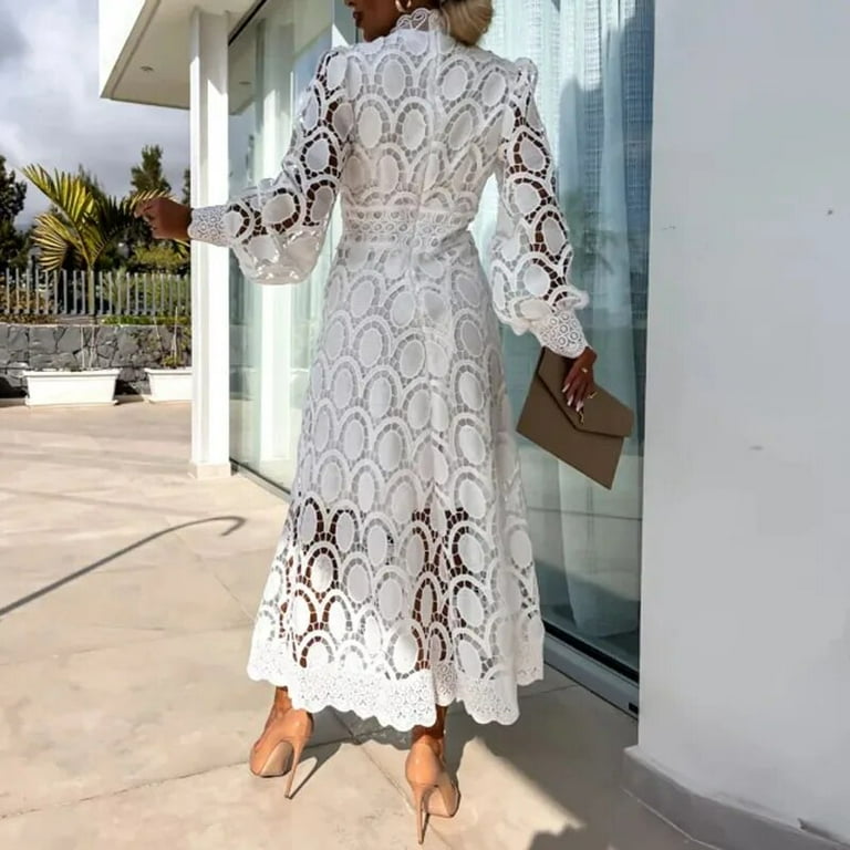knee length dresses for ladies Same French Lace Midi Dress | White main image 0