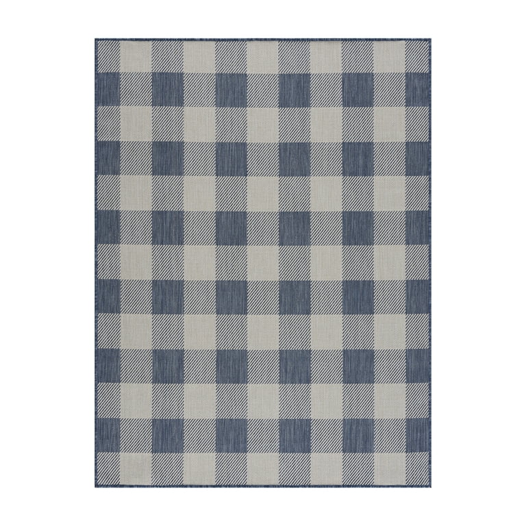 Debao Buffalo Plaid Outdoor Rug, 3x5 Blue and White Checkered Door