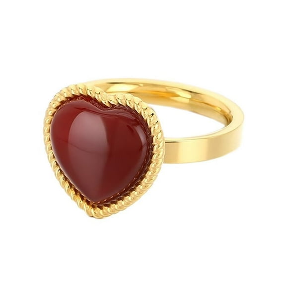 PAMTIER Women's Stainless Steel Personalized Retro Red Heart Gemstone Ring Gold Size 6