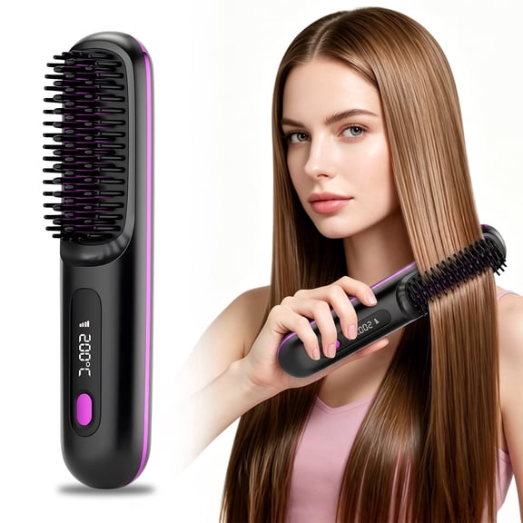 Aubiu Gobrush Pro, Cordless Hair Straightener Brush, 3 Temperature Settings, Ionic & Ceramic Care, Portable Rechargeable for Frizz-Free Styling, Black