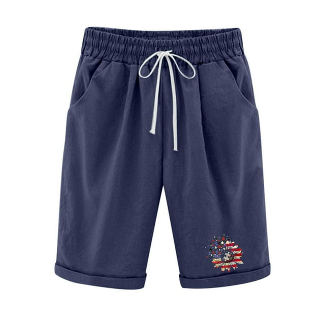 Birdeem Pantalons d'Été pour Femmes Imprimé Cinq Points Grande Taille Coton Lin Pantalons Décontractés