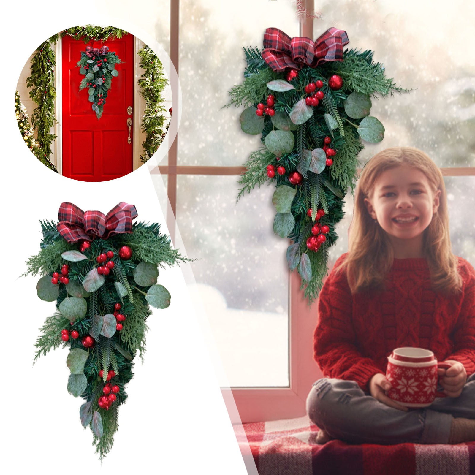 2022 Christmas Wreath Decorations Upside Down Tree Flower Wreath Door