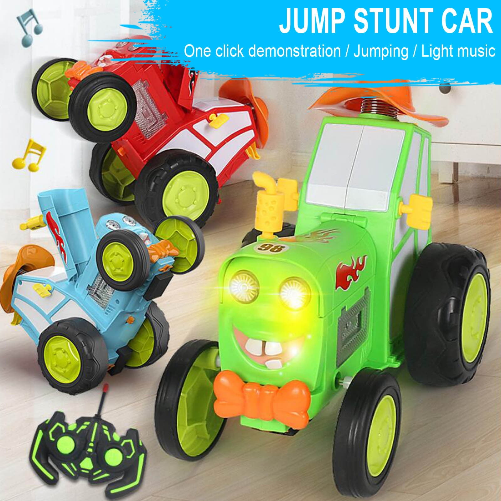 RC Stunt Car,360° Flip Dancing Remote Control Toy With LED Lights And Music,Rechargeable 800mAh Battery For 60+ Minutes Playtime,Safe ABS Plastic Construction For Youngsters Age 6-12(Green)