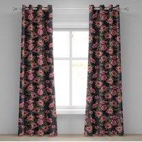 Ambesonne Dreamy Flowers Grommet Curtain, Floral Japanese Feel, 50"x84", Pastel Pink Khaki