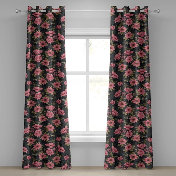Ambesonne Dreamy Flowers Grommet Curtain, Floral Japanese Feel, 50"x84", Pastel Pink Khaki