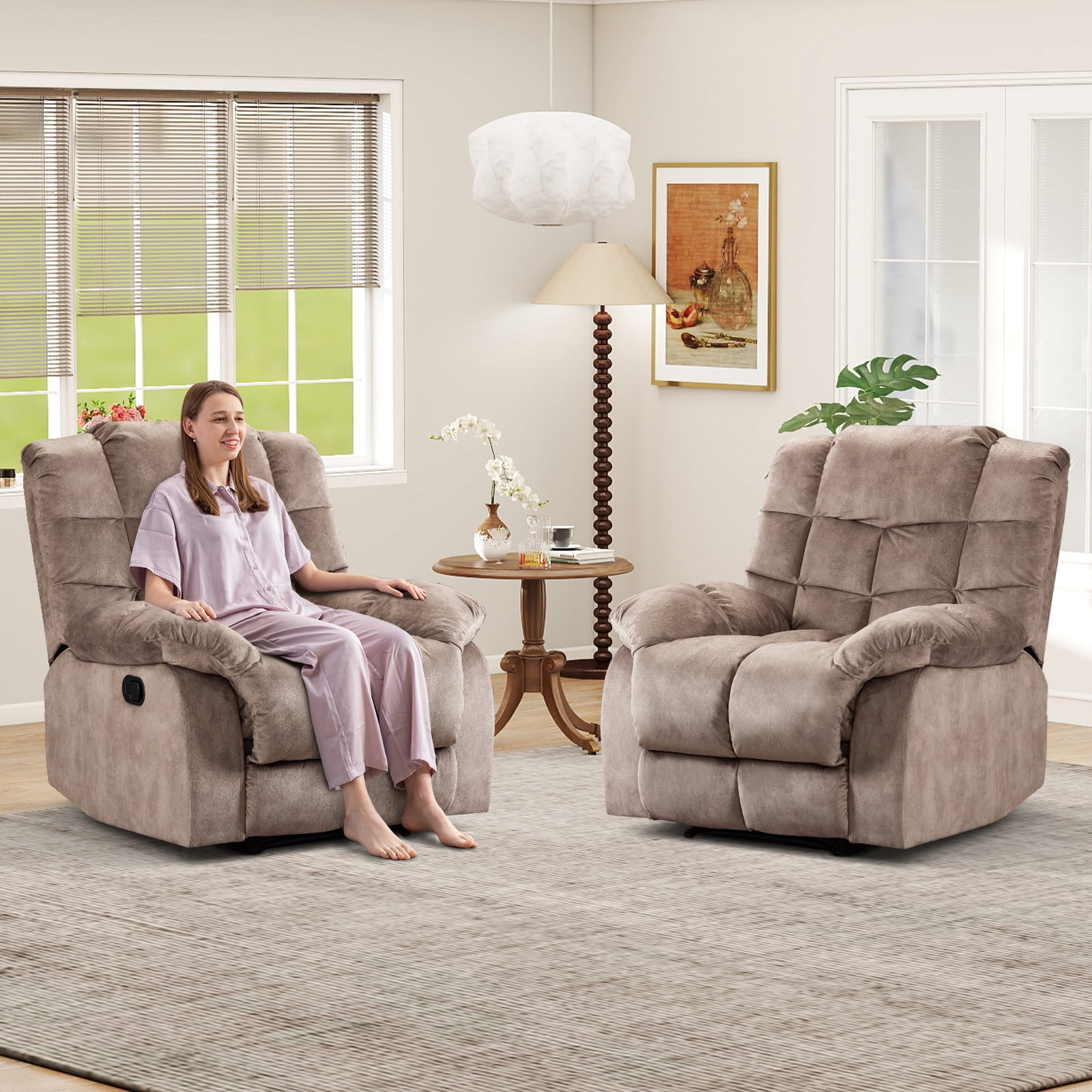 Bonzy Home Recliner Chairs Set of 2 for Living Room Manual Reclining Chair Single Sofa for Bedroom, Camel
