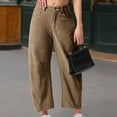 thumbnail image 6 of Women's Corduroy Barrel Pants Mid-Rise Elastic Waist Cord Pants Casual Wide Legs Baggy Pant with Pockets Brown 2XL, 6 of 8