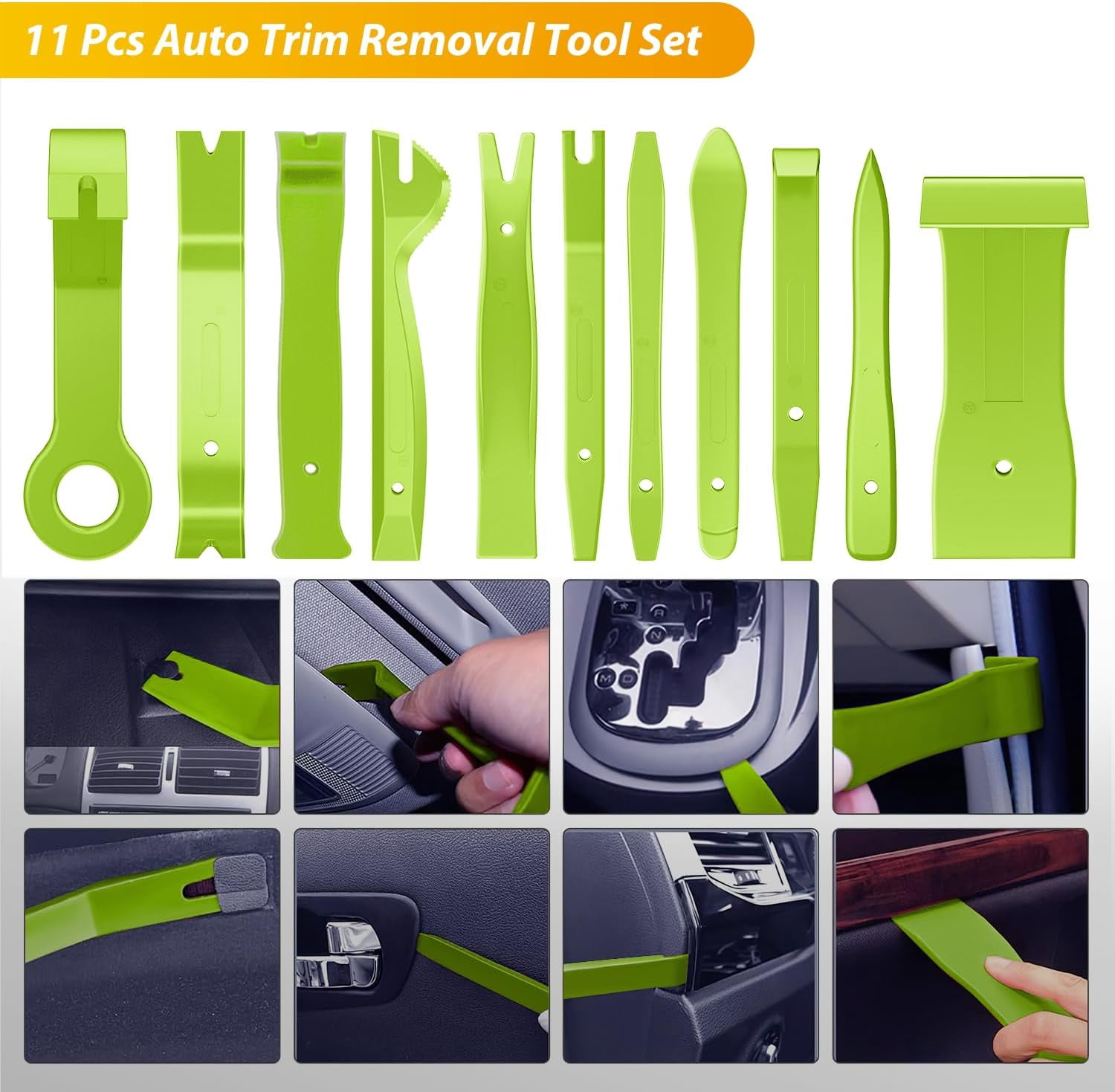 GOOACC 200Pcs Trim Removal Tool, Auto Push Pin Bumper Retainer Clip Set Fastener Terminal Remover Tool Adhesive Cable Clips Round Handle Crowbar Kit Car Panel Radio Removal Auto Clip Pliers, Green