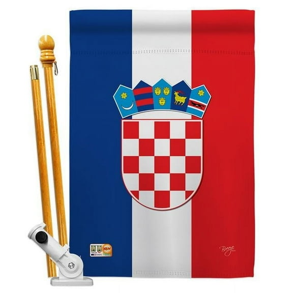 Breeze Decor BD-CY-HS-108210-IP-BO-D-US14-BD 28 x 40 in. Croatia Flags of the World Nationality Impressions Decorative Vertical Double Sided House Flag Set with Pole Bracket & Hardware