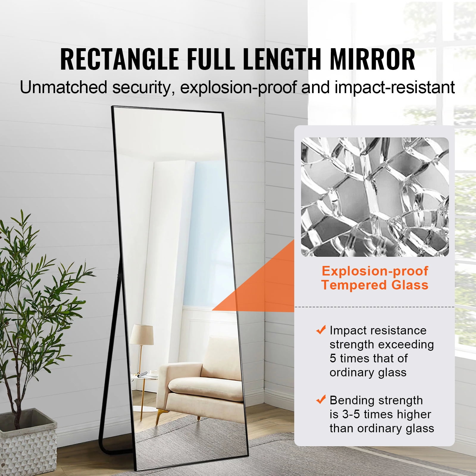 KFFKFF Full Length Floor Mirror 71'' x 31'' Free Standing Wall