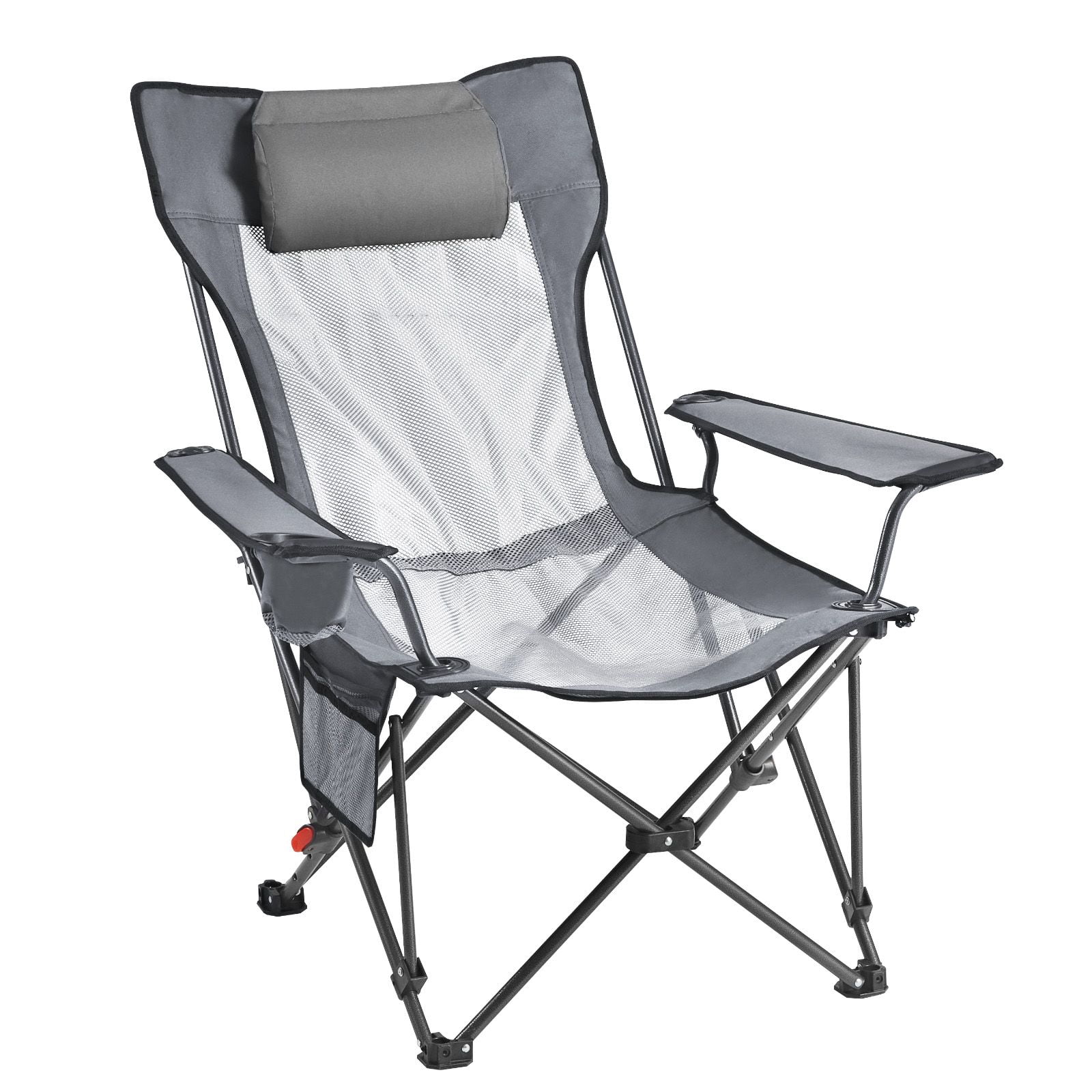 Foldable Reclining Lounge Chair 4-Position Adjustable, 220 lbs Capacity, Detachable Footrest, Cup Holder, for Camping Beach Patio
