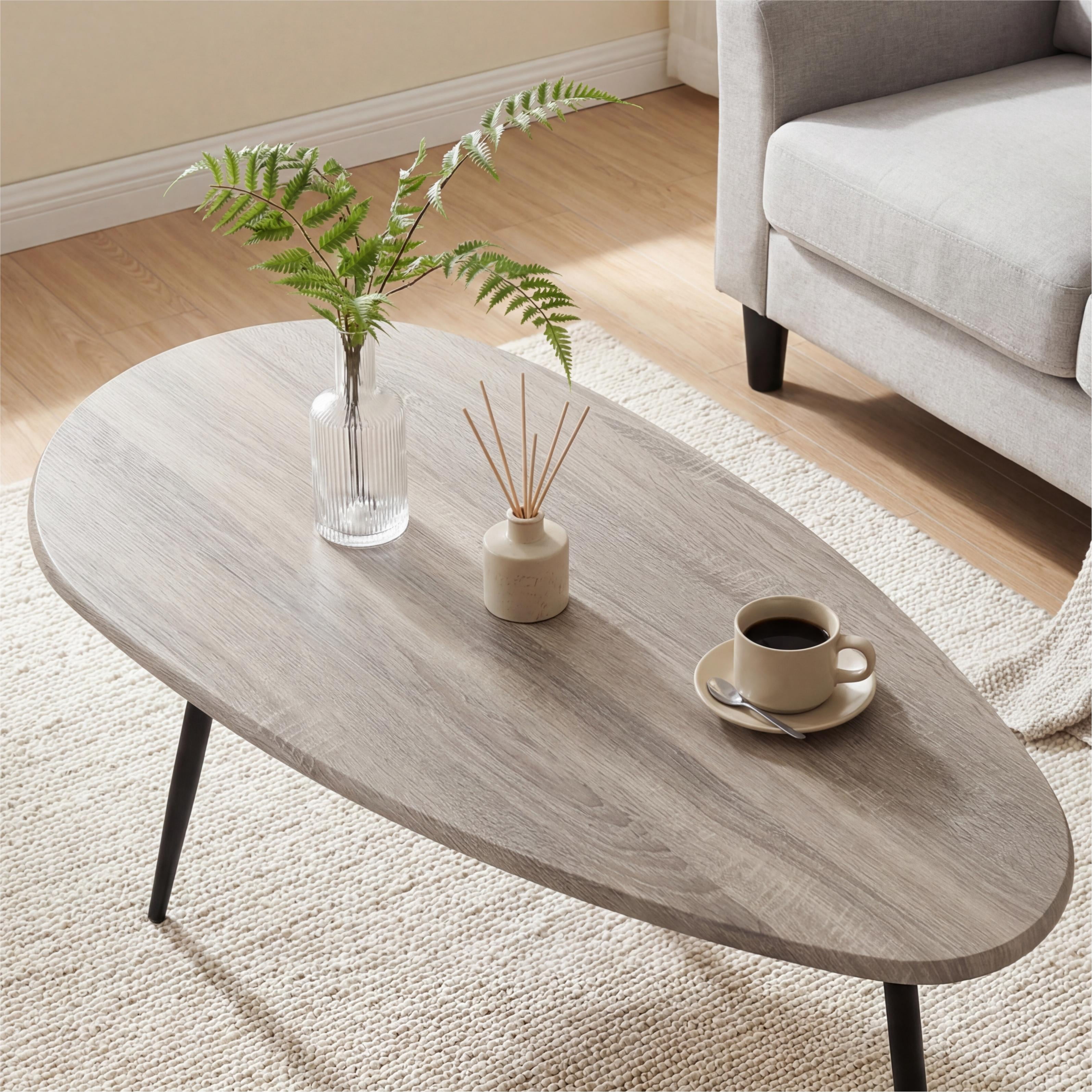 ELLEGNT Oval Coffee Table,Mid-Century Modern Center Table with Sturdy Metal Frame, Compact Retro Sofa Table for Living Room