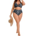 thumbnail image 6 of Agnes Orinda Women's Plus Size Two Piece Bikini Sets Halter Back Self Tie Curvy Cutout String Beach Pool Bathing Suit Swimsuit 1X Grey Leopard, 6 of 6