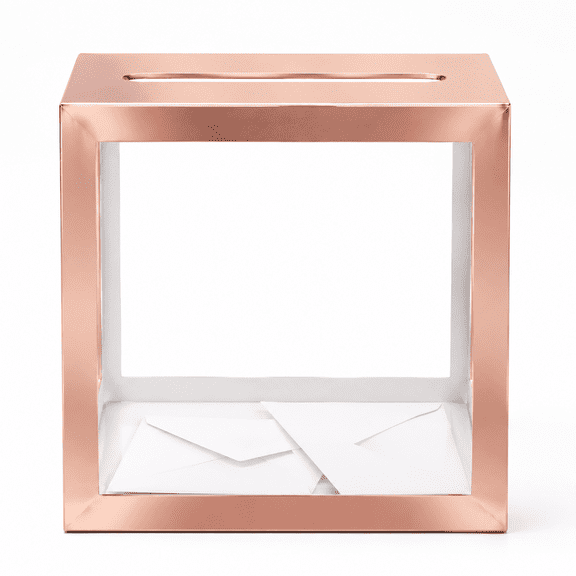 Rose Gold Clear Gold Card Box for Party 8.7" Wedding Card Boxes for Reception Holder Money Box for Birthday, Bridal Shower, Graduation, Retirement, Anniversaries Party Decoration