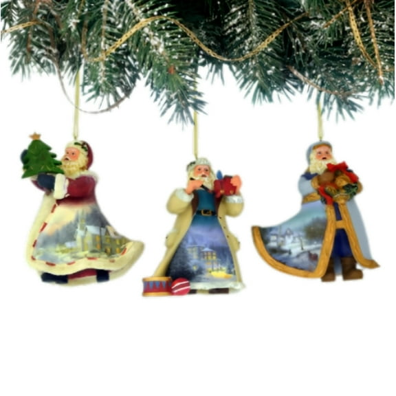 The Ashton-Drake Galleries Santas Ornament Collection Issue #29 Painter of Light Artistry Three Dimensional Elegance with Elaborate Detailing Christmas Decoration Set of 3 by Thomas Kinkade 12-inches