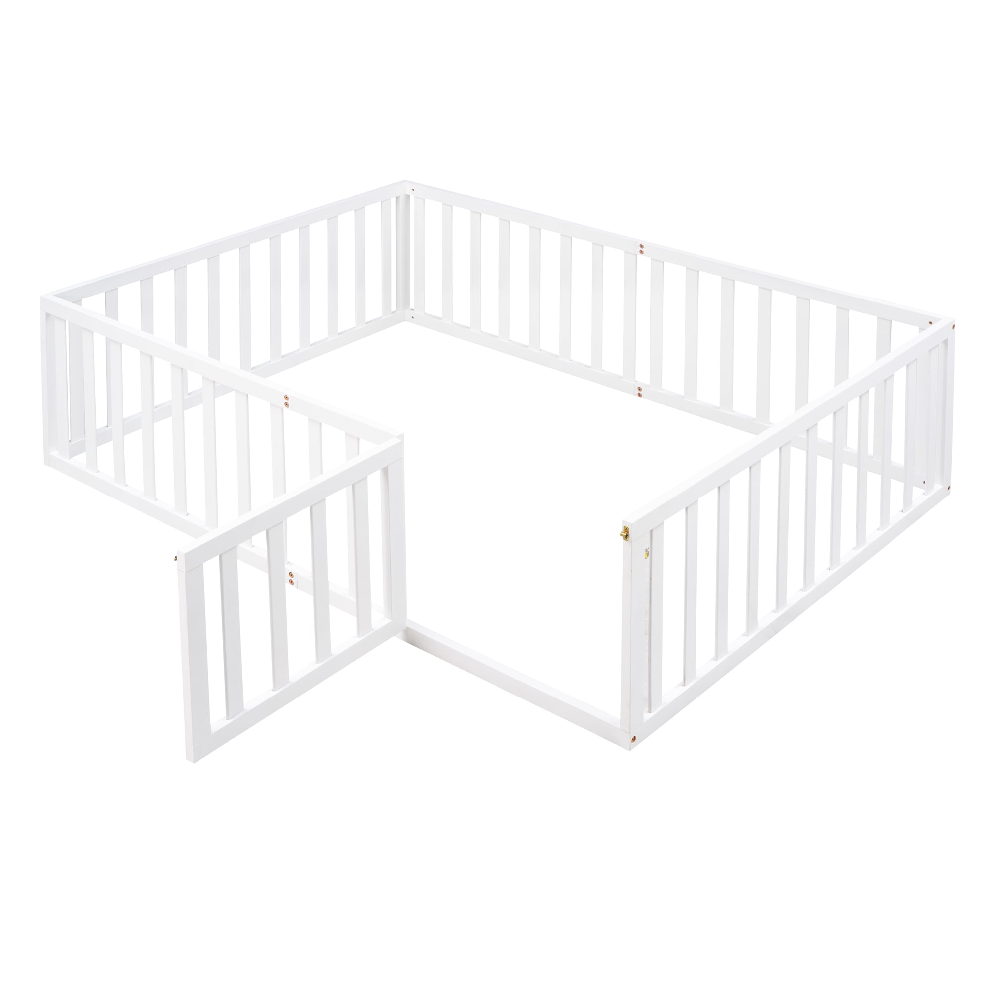 Mintazer Full Floor Bed with Guardrails & Hinged Gate Door, Montessori Toddler Floor Bed Frame for Kids, White