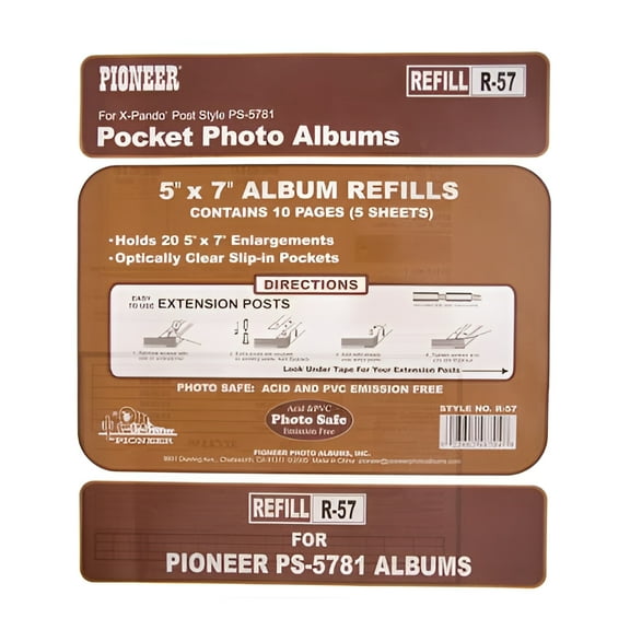 Genuine Pioneer 2-up refill pocket pages for 5x7 prints - 5x7