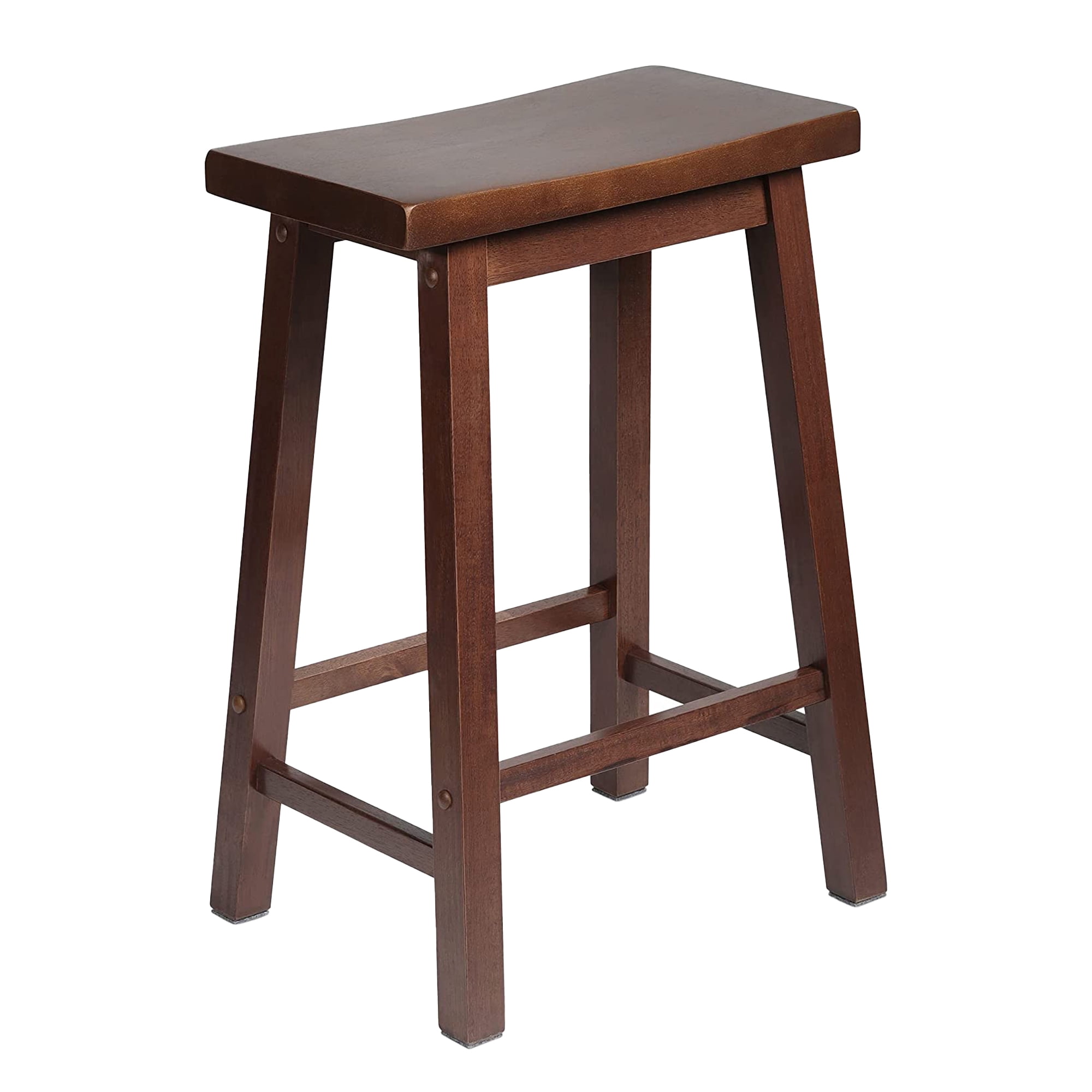 PJ Wood Classic Saddle Seat 24'' Kitchen Bar Counter Stool, Walnut (3 Pack)