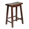 thumbnail image 2 of PJ Wood Classic Saddle Seat 24'' Kitchen Bar Counter Stool, Walnut (5 Pack), 2 of 11