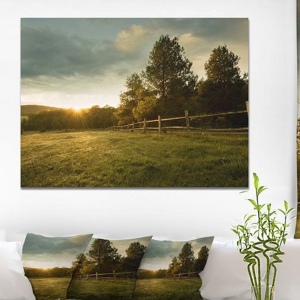 Designart 'Beautiful Sunrise in the farm ' Landscape Canvas Art Print