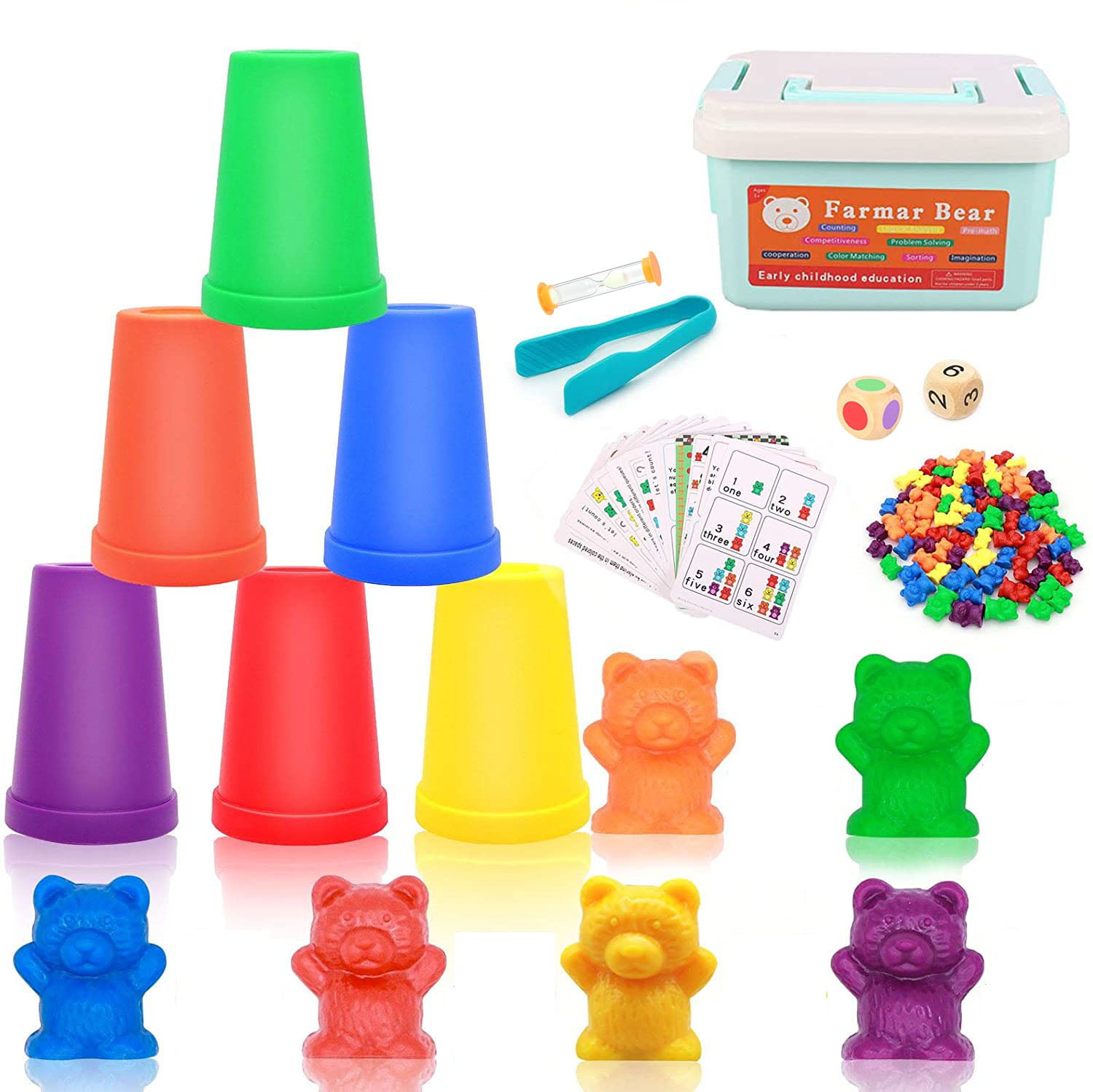 60pcs Rainbow Counting Bears-Wear Resistant Plastic Counting Bears for Kids 