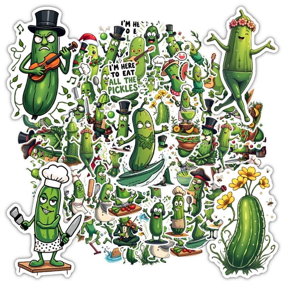 35pcs-50pcs Cute Pickle Stickers Funny Stationery Stickers Cartoon Kids Stickers for Notebooks Luggage Phone