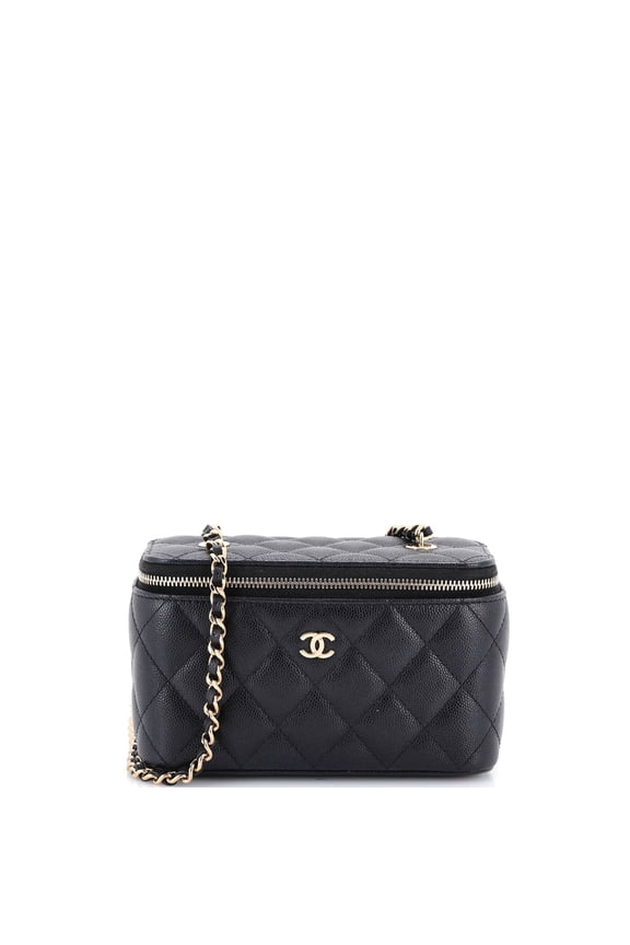 Pre-Owned Classic Vanity Case with Chain Quilted Caviar Small By Rebag