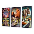 thumbnail image 3 of Designart "Rustic Mountains Road Through the Wilderness I" Abstract Landscape Framed Wall Art Set Of 3 - Pink Abstract Landscapes Frame Canvas Set For Living Room Decor, 3 of 6