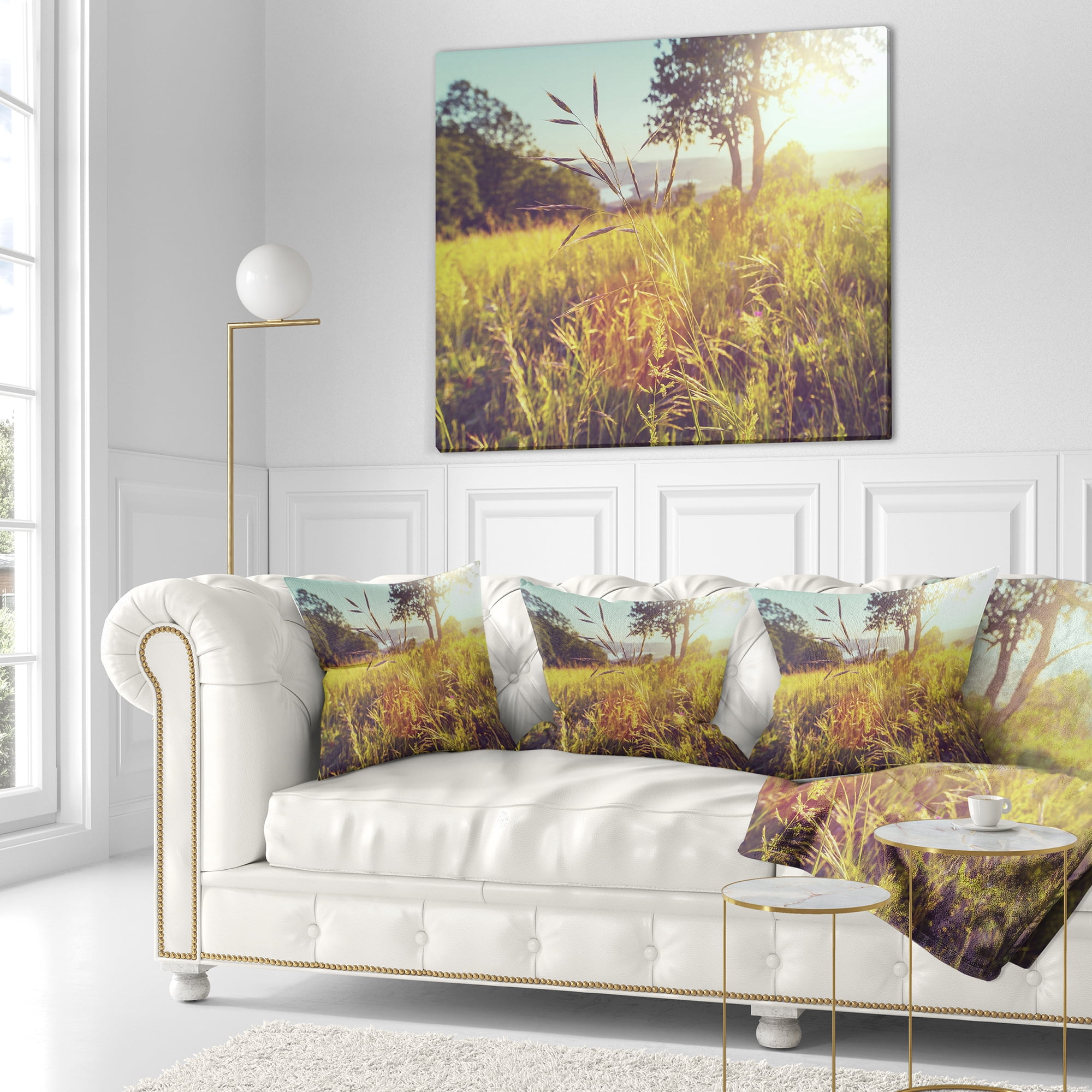 Designart Green Summer Meadow - Landscape Printed Throw Pillow - 16x16