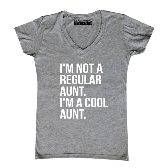 P&B Not a Regular Aunt I'm a Cool Aunt Women's V-neck, Heather Gray, L