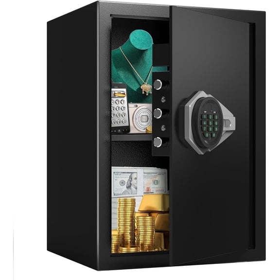 Marcree Safe, 2.5 Cubic Feet Home Safe Box with Digital Keypad, Steel Cabinet Safe with Removable Adjustable Shelf, LED Light, Money & Document Safe for Home, Office, Hotel