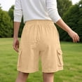 thumbnail image 6 of Cargo Shorts for Women Multi Pockets Faux Denim Jean Shorts Elastic Waist Stretchy Straight Leg Summer Shorts (S, Khaki), 6 of 7