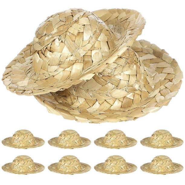10pcs 9cm Handmade Mini Straw Hats Creative Handwoven Doll Decorative Small Hats for DIY Craft Jewelry Garment Material