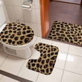 thumbnail image 4 of Leopard Print Bath Mat 3 Piece Bathroom Rug Set, Brown Yellow Retro Animal Fur Pattern Non Slip Bath Rug Contour Mat and Toilet Lid Cover, Absorbent Shower Mats Soft Bath Rugs and Mats Sets, 4 of 8