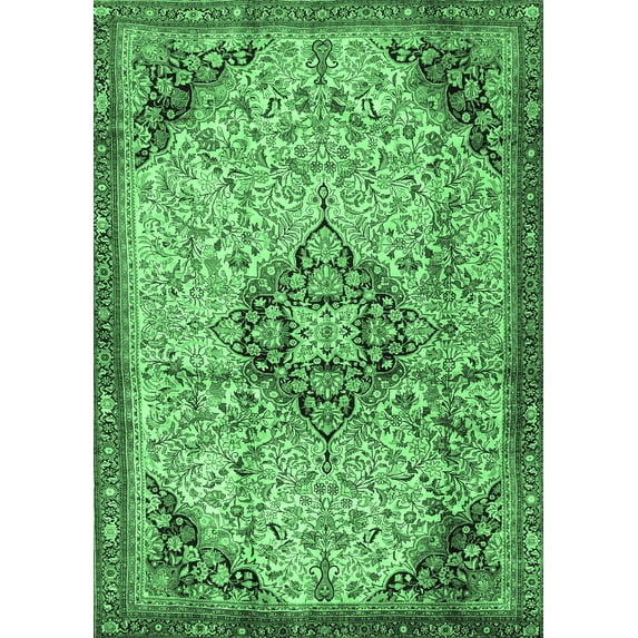Ahgly Company Indoor Rectangle Medallion Emerald Green Traditional Area Rugs, 8' x 10'
