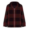 thumbnail image 4 of ZQGJB Women's Flannel Plaid Jackets Full Zip up Long Sleeve Open Front Cardigan Outwear Coat Loose Fit Casual Collaed Shacket Jacket Tops Wine L, 4 of 5