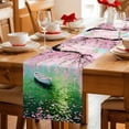 thumbnail image 5 of Pink Flowers Cotton Linen Table Runner for Dining Kitchen, Green Lake Spring Plants Small Boat Wedding Outdoor Party Tablerunners Decoration, Dresser Scarf Coffee Tablecloth Runners 13x70 Inches, 5 of 9